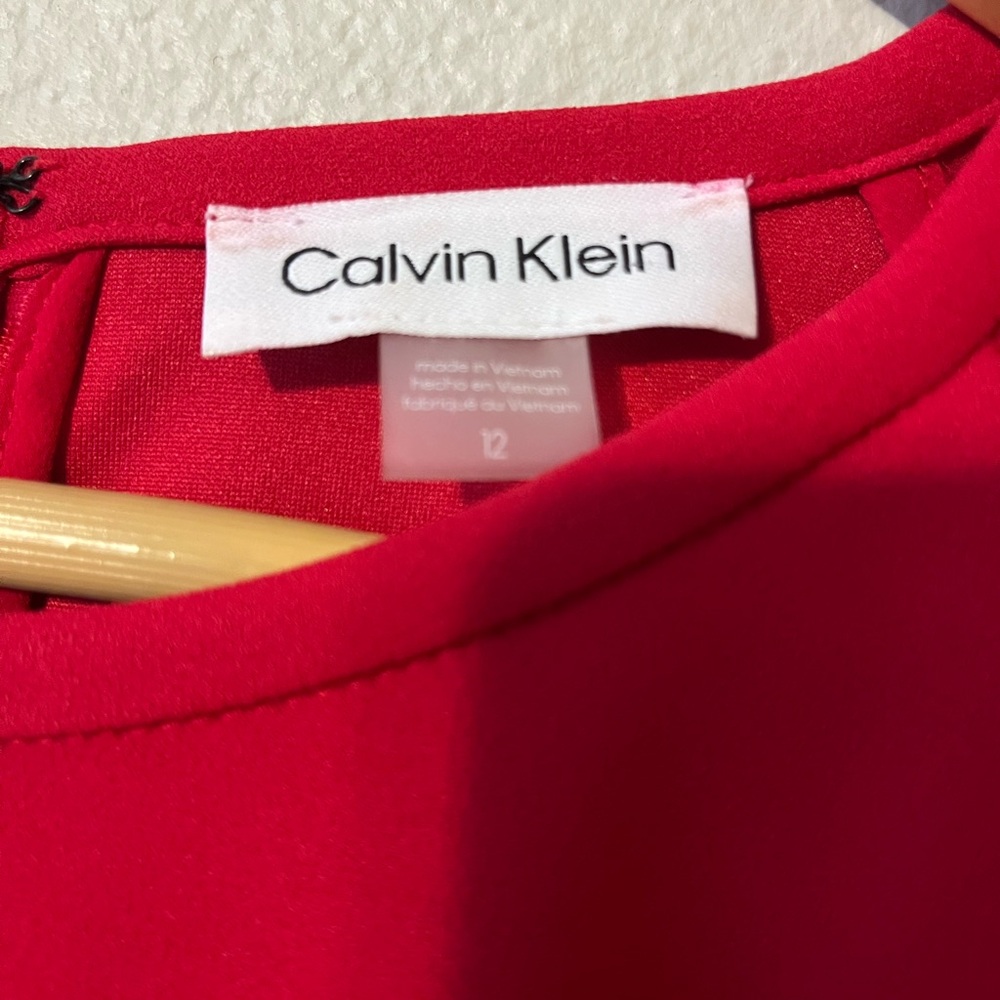 Calvin Klein Women's Red Illusion-Sleeve a-Line Dress Size 12 - Picture 2 of 8
